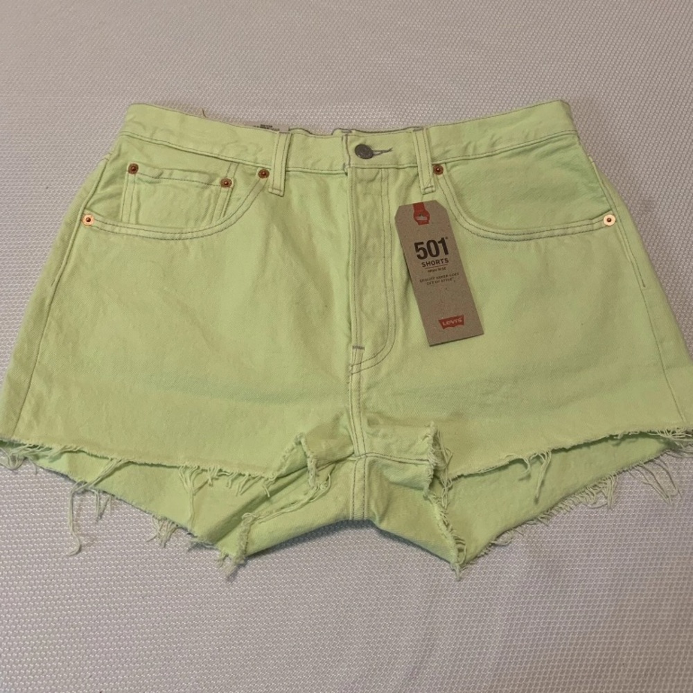 Levi's Yellow Jean Shorts High-Waisted Frayed Hem